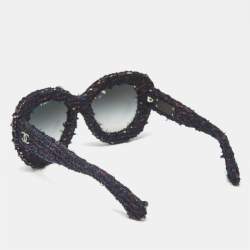 Pre Owned Chanel Navy Blue/Black Gradient Tweed 71085 Butterfly Sunglasses