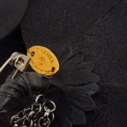 Pre Owned Chanel Black Leather Camellia Drop Chain Pin Brooch