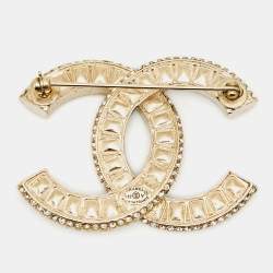 Pre Owned Chanel CC Crystals Enamel Gold Tone Brooch