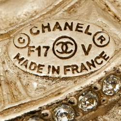 Pre Owned Chanel CC Crystals Enamel Gold Tone Brooch