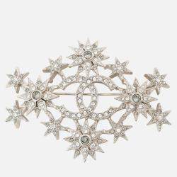 Pre Owned Chanel Star Rhinestone Brooch Gold Plated Rhinestone