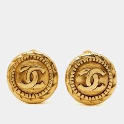 Pre Owned Chanel CC Gold Tone Earrings