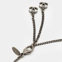 Pre Owned Chanel CC Faux Pearl Beads Gunmetal Tone Necklace