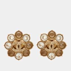 Pre Owned Chanel CC Crystals Gold Tone Stud earrings