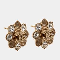 Pre Owned Chanel CC Crystals Gold Tone Stud earrings