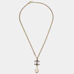 Pre Owned Chanel Chain Pendant Necklace Artificial Pearl Gold