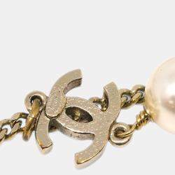 Pre Owned Chanel Chain Pendant Necklace Artificial Pearl Gold