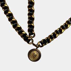 Pre Owned Vintage 94A Coco Medallion Leather Double Chain Belt (109cm)