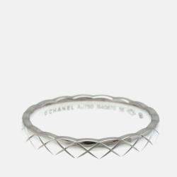 Pre Owned Chanel Coco Crush Mini Silver 18K White Gold  Band Ring 
