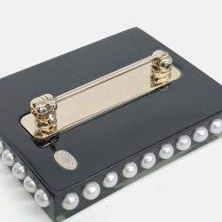 Pre Owned Chanel Black & White brooch