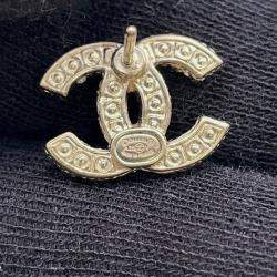 Pre Owned Chanel Cc Logo Earrings Champagne Gold Metal Faux Pearl Rhinestone