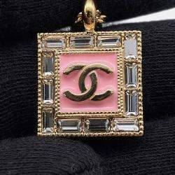 Pre Owned Chanel Cc Logo Rhinestone Necklace Pink/Gold Gold Plated Rhinestone