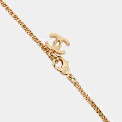 Pre Owned Chanel Cc Logo Rhinestone Necklace Pink/Gold Gold Plated Rhinestone