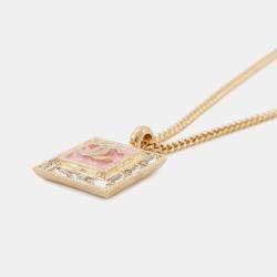 Pre Owned Chanel Cc Logo Rhinestone Necklace Pink/Gold Gold Plated Rhinestone