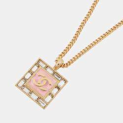 Pre Owned Chanel Cc Logo Rhinestone Necklace Pink/Gold Gold Plated Rhinestone
