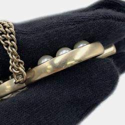 Pre Owned Chanel Cc Logo Necklace Metal Faux Pearl Rhinestone