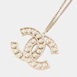 Pre Owned Chanel Cc Logo Necklace Metal Faux Pearl Rhinestone