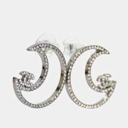 Pre Owned أقراط شانيل 2017 فضية نغمة كريستال CC قمر صغيرة