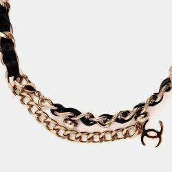 Pre Owned Chanel Leather Chain/GHW Pearl Detail Choker Necklace
