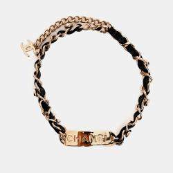 Pre Owned Chanel Leather Chain/GHW Pearl Detail Choker Necklace