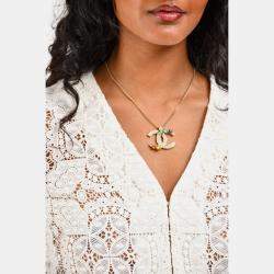 Pre Owned Chanel 2019 Gold Toned Rainbow Crystal CC Necklace