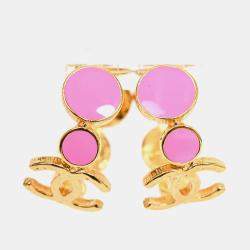 مملوكة مسبقًا أطواق شانيل CC سالية مطلية بالذهب زهرية المينا 2024