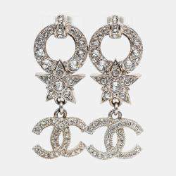 Pre Owned Chanel 2020 Silver Tone Crystal Star CC Earrings