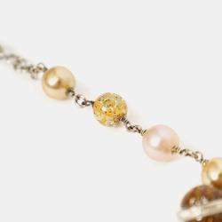 مملوكة مسبقًا Chanel Silver Tone Clear Resin Bead and Pearl Bracelet