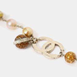 مملوكة مسبقًا Chanel Silver Tone Clear Resin Bead and Pearl Bracelet