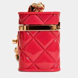 Pre Owned Chanel 2022 Magenta Resin Mini Vanity Case Pendant Chain Necklace