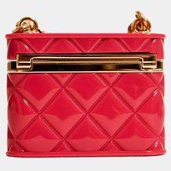 Pre Owned Chanel 2022 Magenta Resin Mini Vanity Case Pendant Chain Necklace