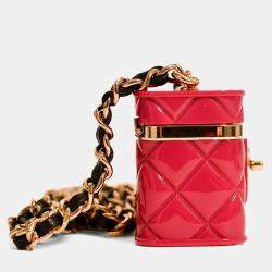 Pre Owned Chanel 2022 Magenta Resin Mini Vanity Case Pendant Chain Necklace