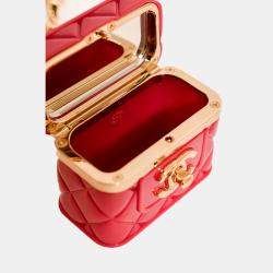 Pre Owned Chanel 2022 Magenta Resin Mini Vanity Case Pendant Chain Necklace