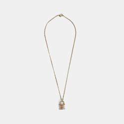 Pre Owned Chanel 2018 Gold Toned CC White Shimmer Lock Pendant Necklace