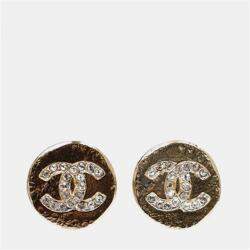 Pre Owned Chanel Gold Tone Round Crystal Embellished Earrings