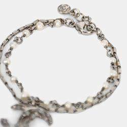 Pre Owned Chanel 2013 Silver Toned Faux Pearl Stationed CC Bracelet
