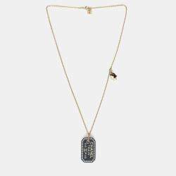 Pre Owned Chanel Black Plastic Coco Chanel Pearl Tag Necklace