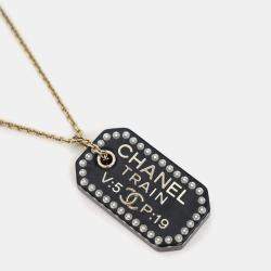 Pre Owned Chanel Black Plastic Coco Chanel Pearl Tag Necklace