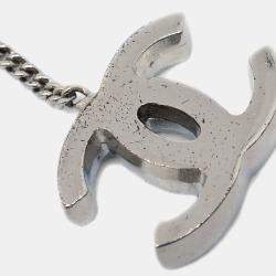 Pre Owned Chanel CC Cassette Tape Chain Pendant Necklace Rhinestone Silver