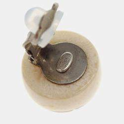 Pre Owned Chanel Button Earrings Clip-On White