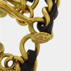 مملوكة مسبقًا حزام شانيل سي سي رمز السلسلة لؤلؤ صناعي ذهبي أسود