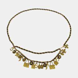 مملوكة مسبقًا حزام شانيل سي سي رمز السلسلة لؤلؤ صناعي ذهبي أسود