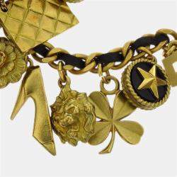 مملوكة مسبقًا حزام شانيل سي سي رمز السلسلة لؤلؤ صناعي ذهبي أسود