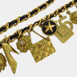 مملوكة مسبقًا حزام شانيل سي سي رمز السلسلة لؤلؤ صناعي ذهبي أسود