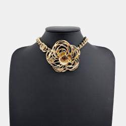 Pre Owned Chanel Metal Camellia Choker Necklace