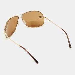 مملوكة مسبقًا Chanel Brown/Gold Tone CC 4132 Aviators Sunglasses