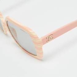 مملوكة مسبقًا Chanel Peach/Grey 71599 Stripe Frame Sunglasses