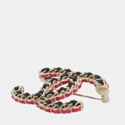 مملوكة مسبقًا Chanel Cc Logo Brooch Black/Pink/Gold Metal Calf Leather