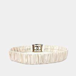 Pre Owned Chanel White Leather Banding Belt