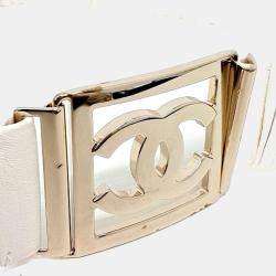 Pre Owned Chanel White Leather Banding Belt